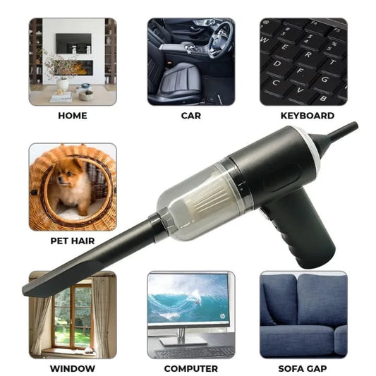 3-in-1 Rechargeable Portable Vacuum Cleaner - High Power Suction, Blower & Air Pump for Home, Car, and Office.