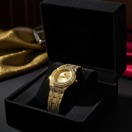 Royal Iced-Out Gold Edition Watch – Full Diamond Studded Luxury Wristwatch for Men