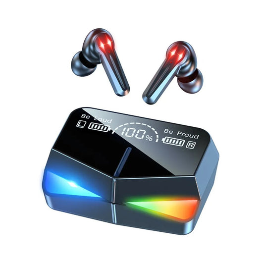 M28 Ultra-Low Latency Gaming Earbuds – Bluetooth 5.3, True ‘0’ Delay Audio, RGB Breathing Lights & Smart LED Digital Power Display