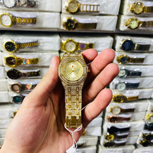 Royal Iced-Out Gold Edition Watch – Full Diamond Studded Luxury Wristwatch for Men