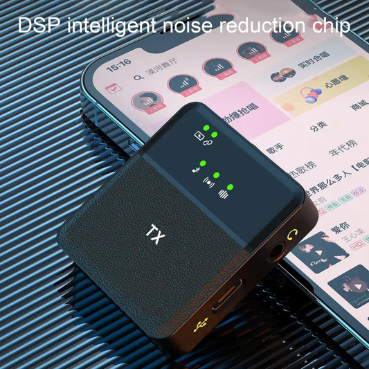 Professional Wireless Lavalier Microphone with DSP Intelligent Noise Reduction - High-Fidelity Audio Transmitter for Vlogging & Live Streaming.