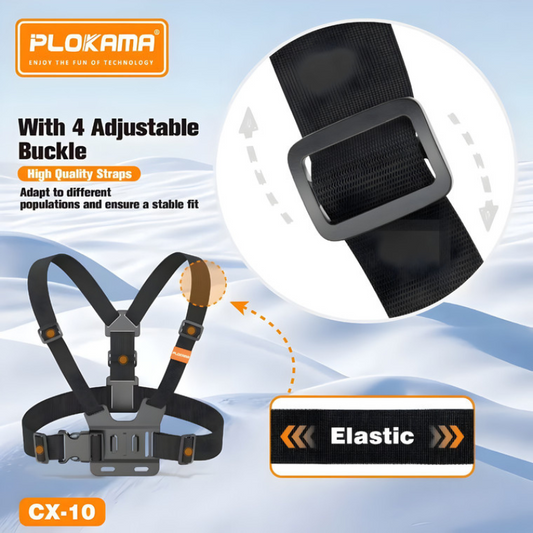 PLOKAMA CX-10 Professional Chest Mount Harness for Smartphones & Action Cameras - 180° Rotation, Adjustable Elastic Straps, First Person View (FPV) Holder for Vlogging, Biking & Sports