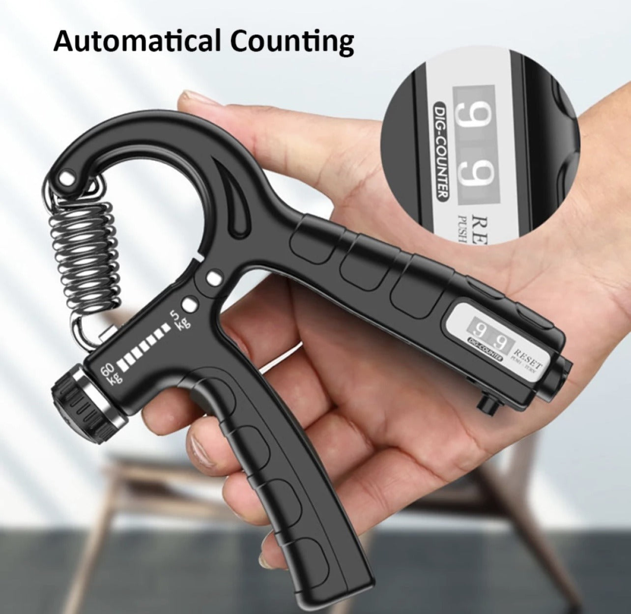 Adjustable Hand Grip Strengthener - 5kg to 60kg Resistance - Hand Exerciser for Muscle Building & Injury Recovery