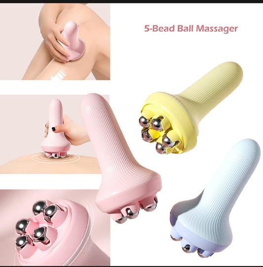 Portable Full Body Massage Roller - Manual 5-Ball Massager for Muscle Relaxation, Neck Pain, and Puffy Face