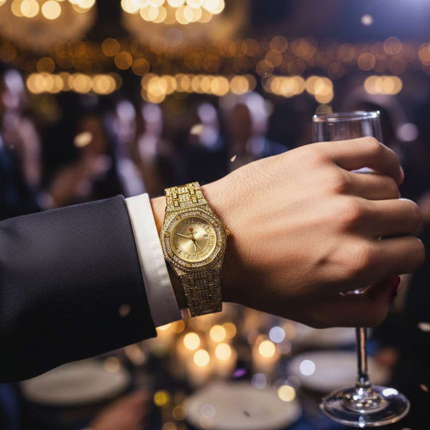 Royal Iced-Out Gold Edition Watch – Full Diamond Studded Luxury Wristwatch for Men