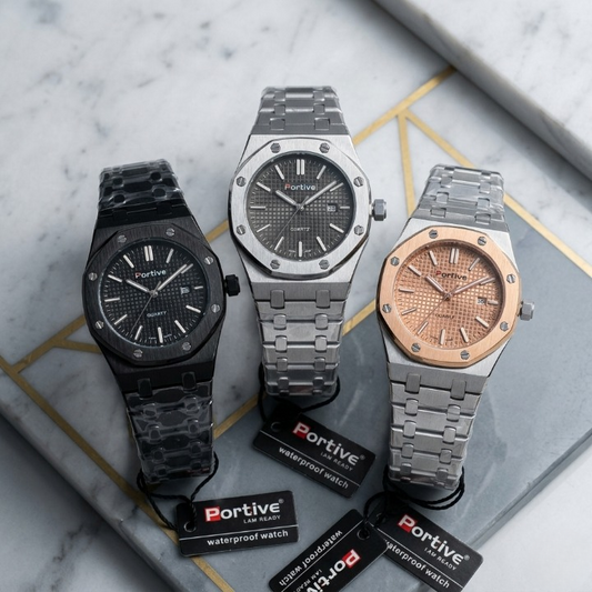 Portive Luxury Octagonal Bezel Quartz Watch – Premium Stainless Steel Waterproof Wristwatch for Men