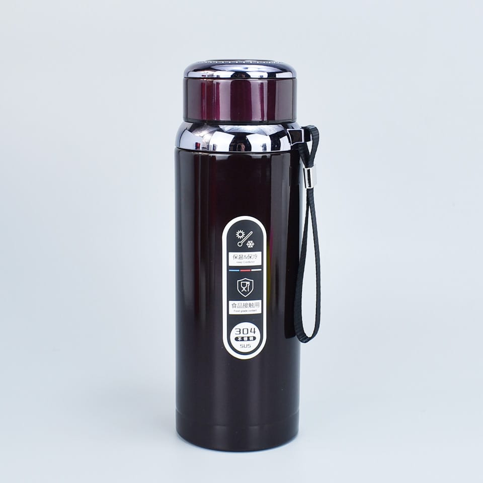 Premium 304 Stainless Steel Vacuum Insulated Flask – Double-Wall Thermal Water Bottle with Leak-Proof Lid & Portable Carrying Strap – Keeps Drinks Hot or Cold for 24 Hours
