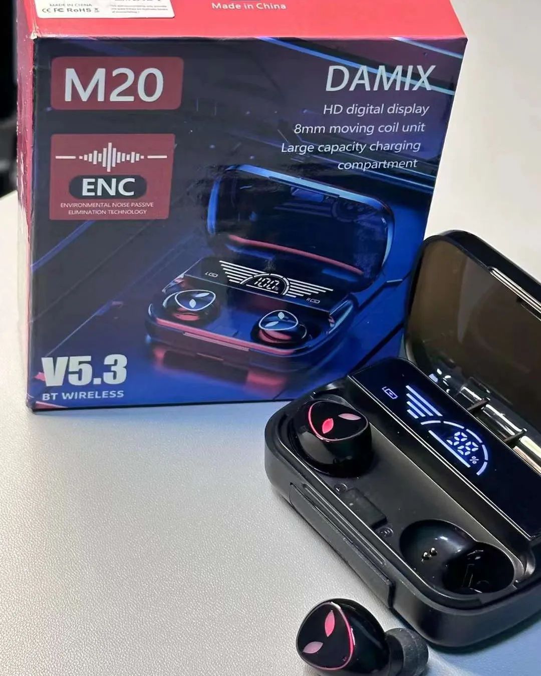 M20 / M10 Ultra-Pro Wireless Gaming Earbuds – Bluetooth V5.3, ENC Noise Reduction, HD Mirror LED Display & Large Capacity Charging Case