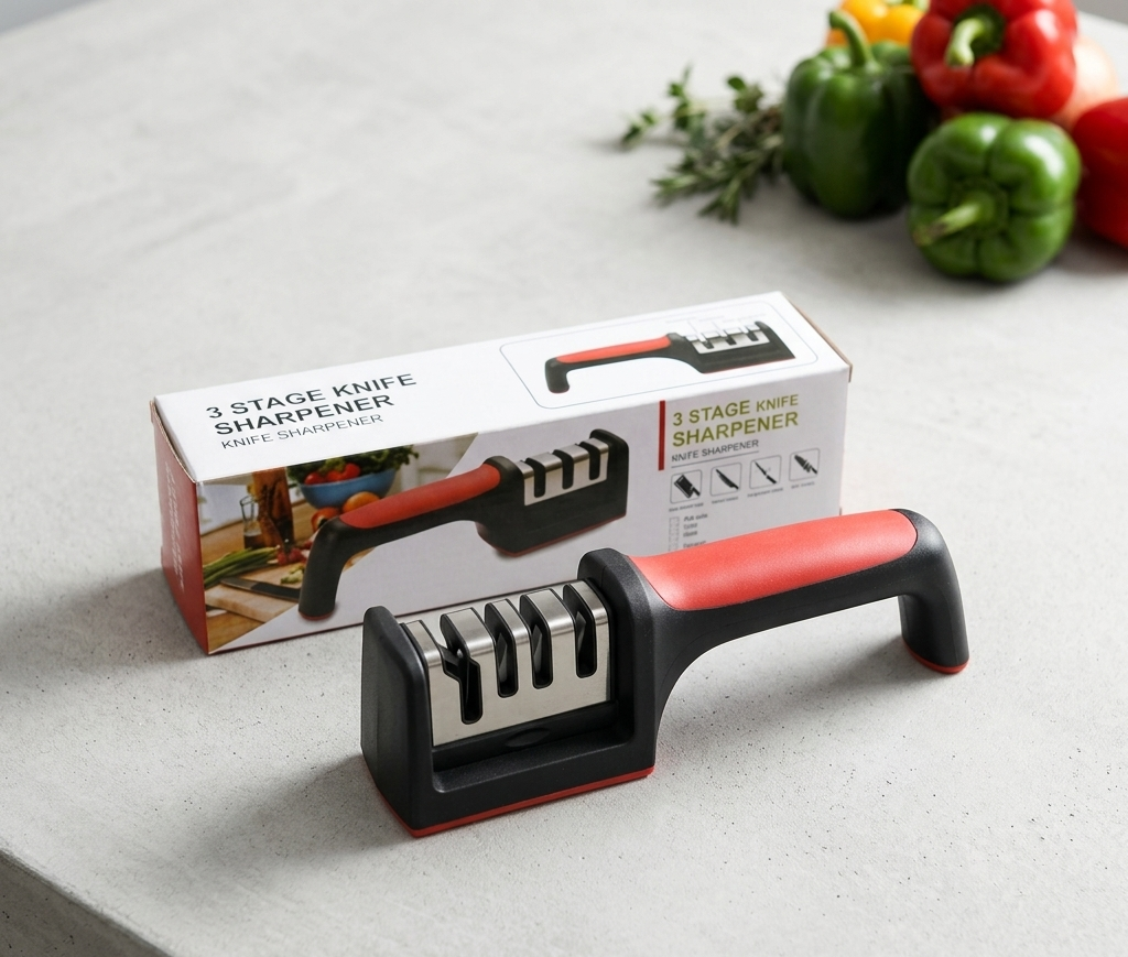 Precision Kitchen Knife Sharpener – 3-Step Sharpening System for Chef & Fruit Knives