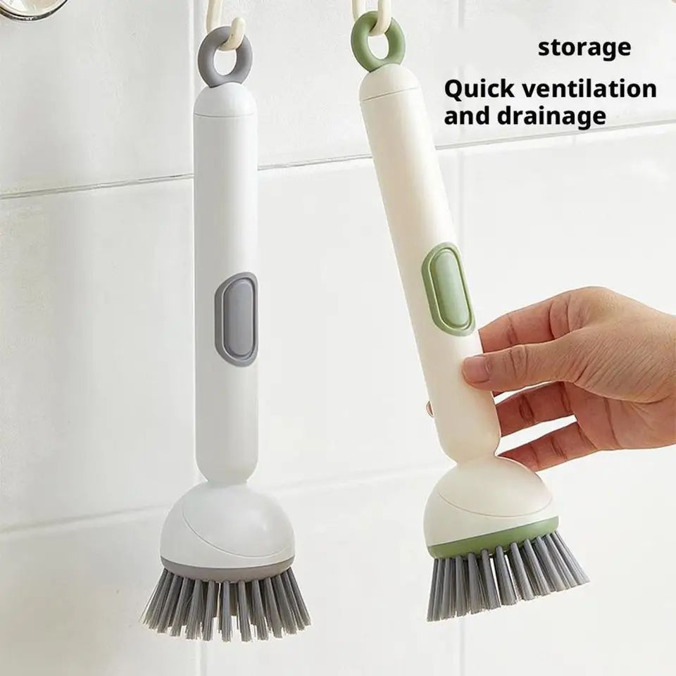 2-in-1 Soap Dispensing Dish Brush – 360° Rotating Head Scrubbing Tool