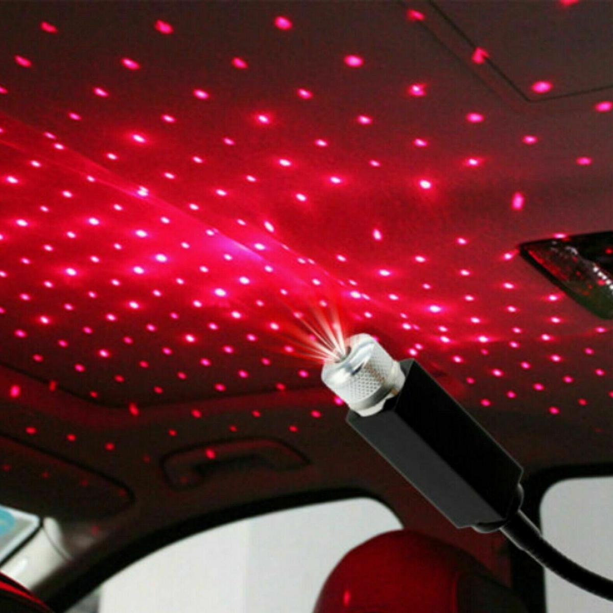 USB Car Interior Starry Night Sky Projector – Adjustable LED Romantic Galaxy Atmosphere Light for Cars, Bedrooms, and Parties (Red)