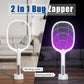 2-in-1 Rechargeable Electric Mosquito Swatter & LED Bug Zapper Lamp – High Voltage Insect Killer with USB Charging Base & Auto-Zapping Mode