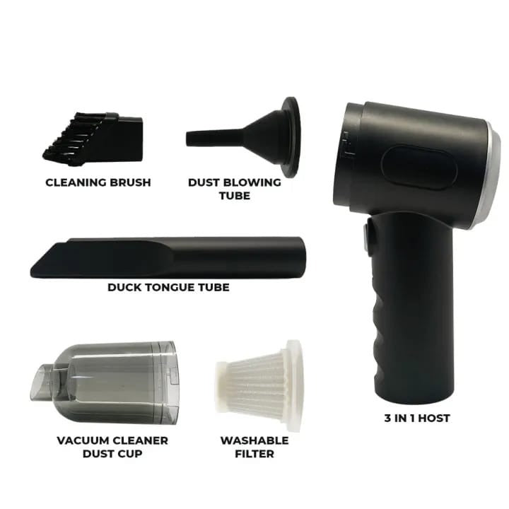 3-in-1 Rechargeable Portable Vacuum Cleaner - High Power Suction, Blower & Air Pump for Home, Car, and Office.
