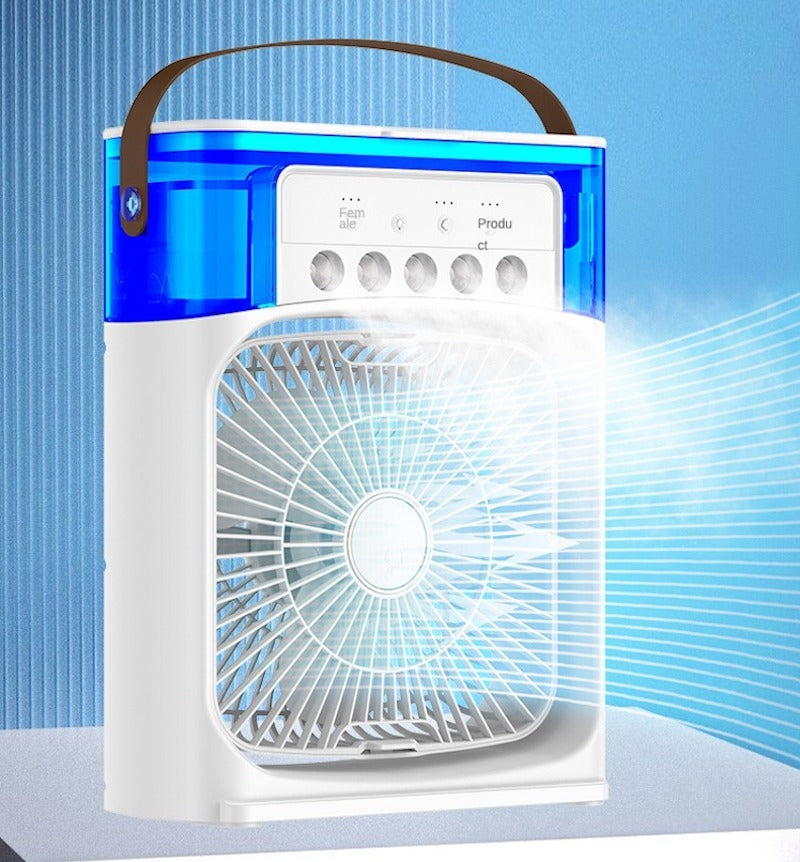 Ultra-Quiet Portable Air Cooler & Humidifier – 3-Speed Mist Spray Cooling Fan with 7-Color LED Night Light, Large Water Tank, and Smart Timer for Home, Office, and Travel