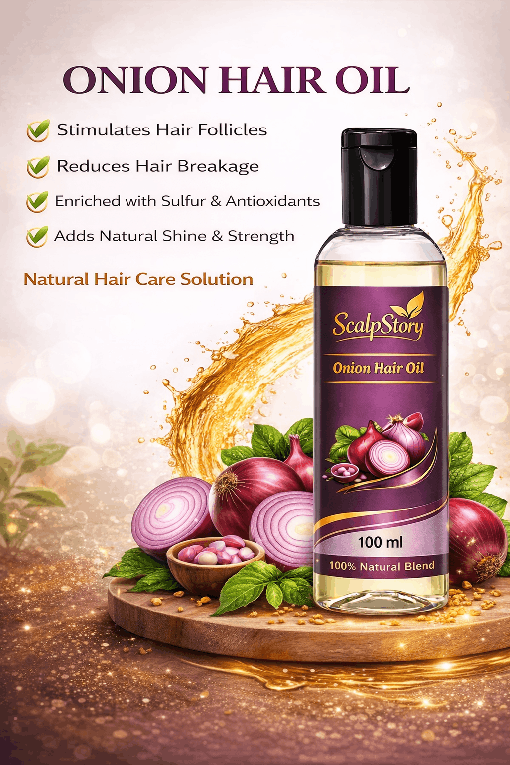 ScalpStory Ultra-Premium Onion Hair Oil – Advanced 100% Natural Blend for Hair Growth & Fall Control (100ml)