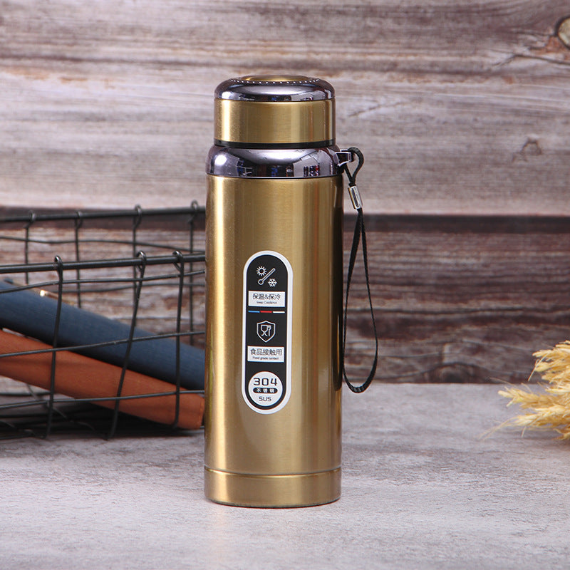 Premium 304 Stainless Steel Vacuum Insulated Flask – Double-Wall Thermal Water Bottle with Leak-Proof Lid & Portable Carrying Strap – Keeps Drinks Hot or Cold for 24 Hours