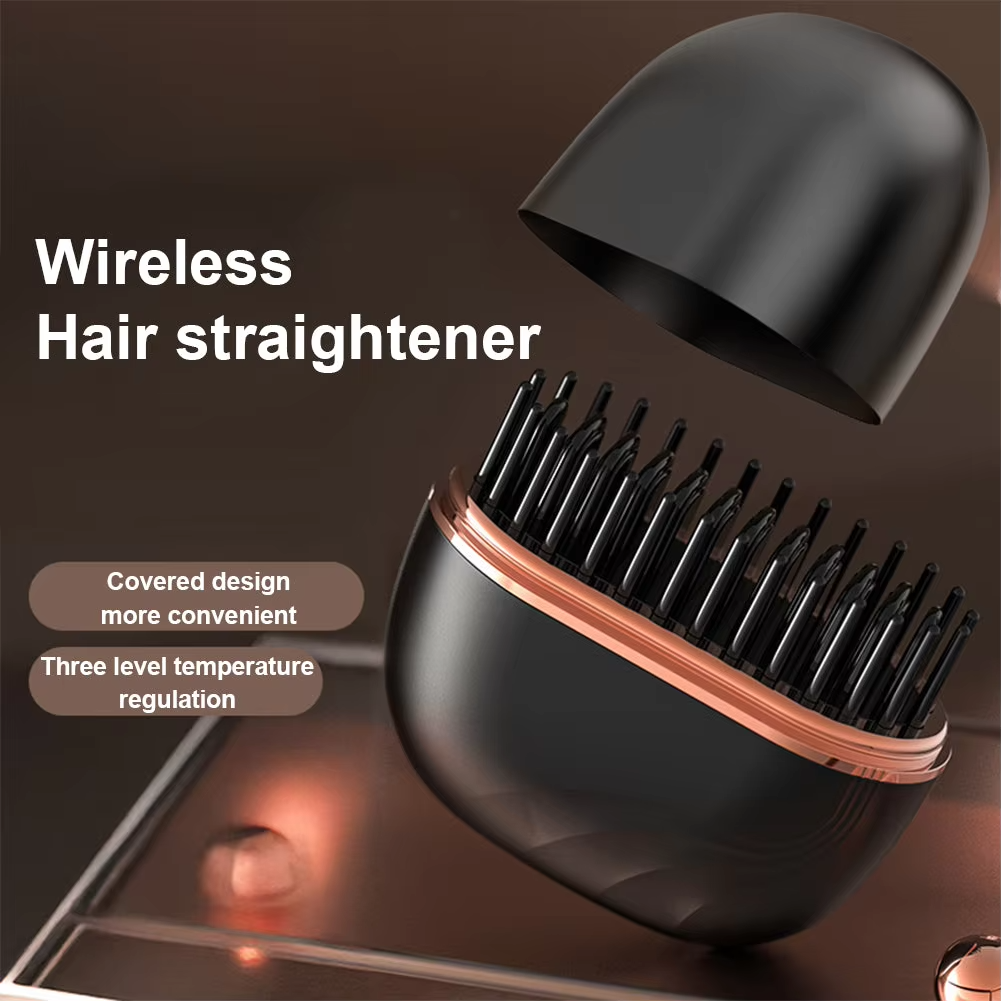 Wireless Portable Hair Straightener Brush - Cordless USB Rechargeable Hair Straightening Comb with 3 Temp Levels