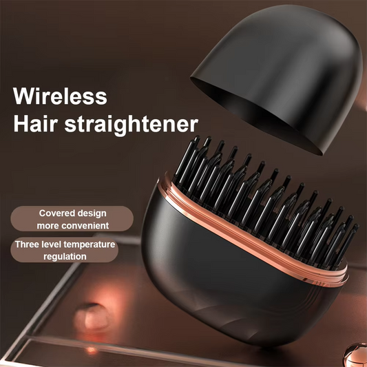 Wireless Portable Hair Straightener Brush - Cordless USB Rechargeable Hair Straightening Comb with 3 Temp Levels