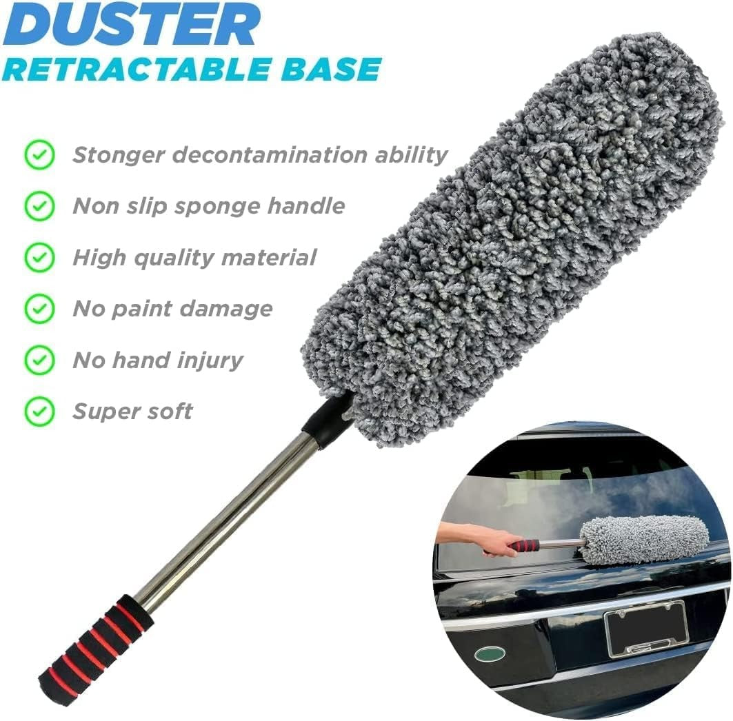 Professional Microfiber Car Duster - Extendable & Retractable Handle for Scratch-Free Exterior & Interior Cleaning.