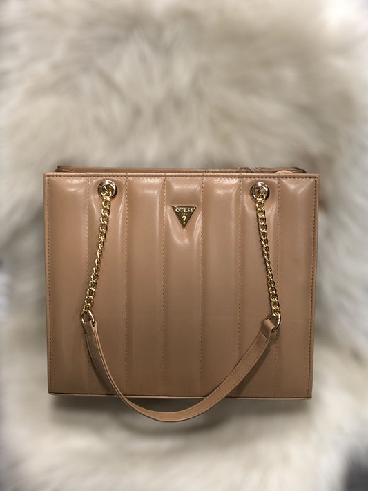Elegant Quilted Luxury Tote Bag - Premium Vegan Leather Shoulder Bag with Gold-Tone Chain Straps & Iconic Logo Hardware