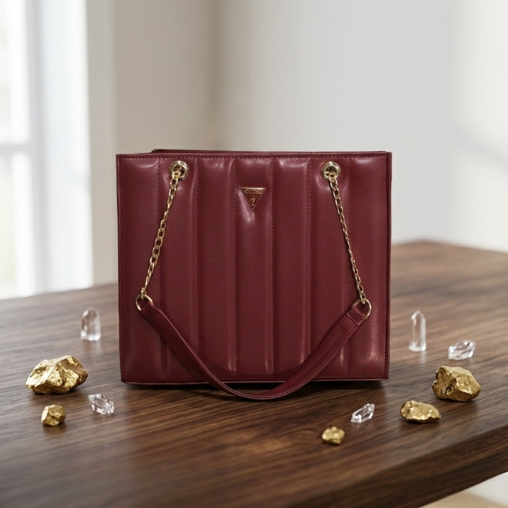 Elegant Quilted Luxury Tote Bag - Premium Vegan Leather Shoulder Bag with Gold-Tone Chain Straps & Iconic Logo Hardware