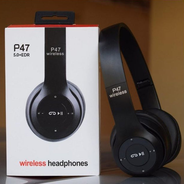 P47 Wireless Bluetooth Headphones – Foldable Over-Ear Headset with Hi-Fi Stereo Sound, FM Radio, Micro SD Slot & Built-in Mic for Hands-Free Calls