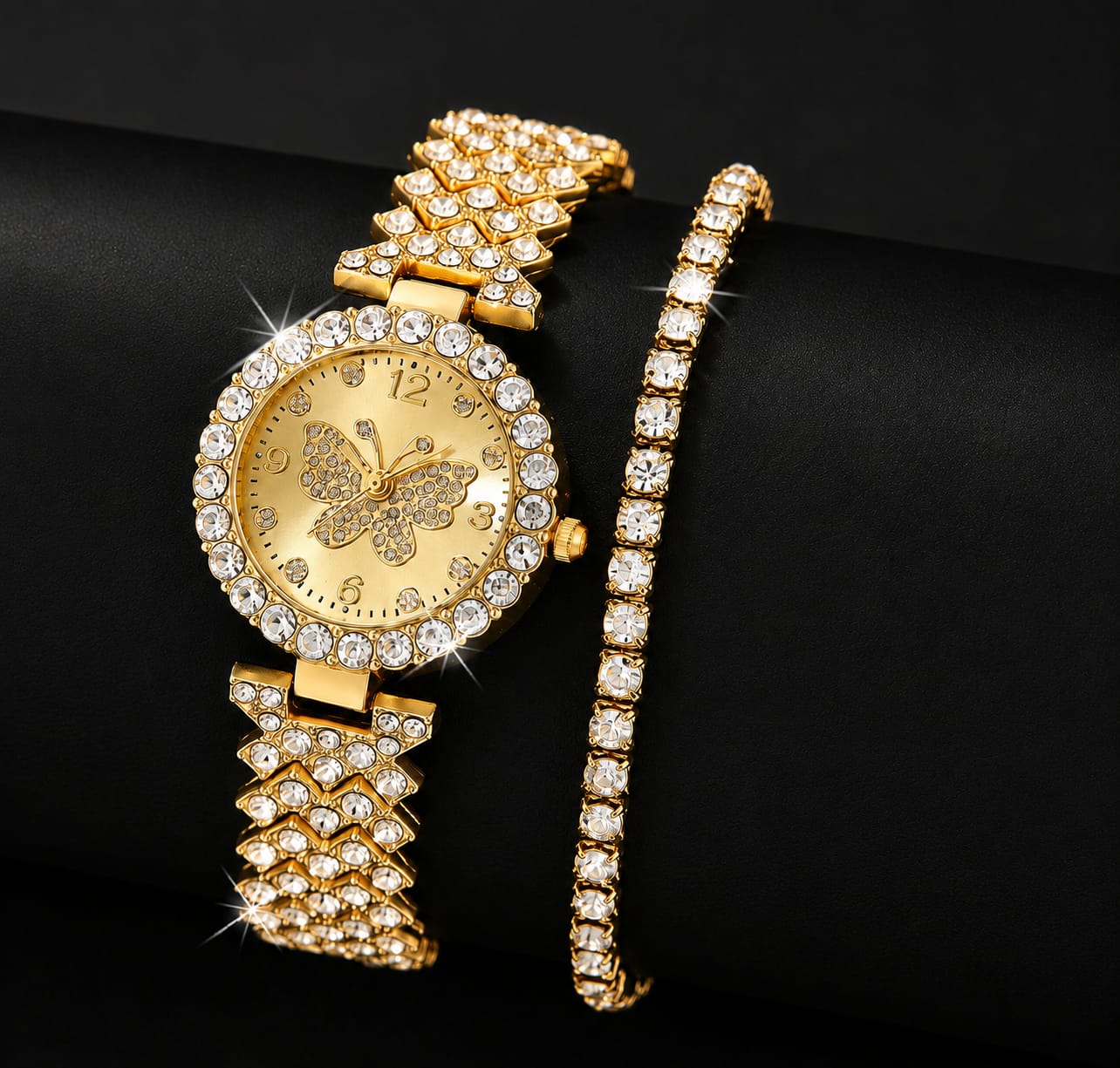 Luxury Butterfly Crystal Women’s Watch with Matching Bracelet