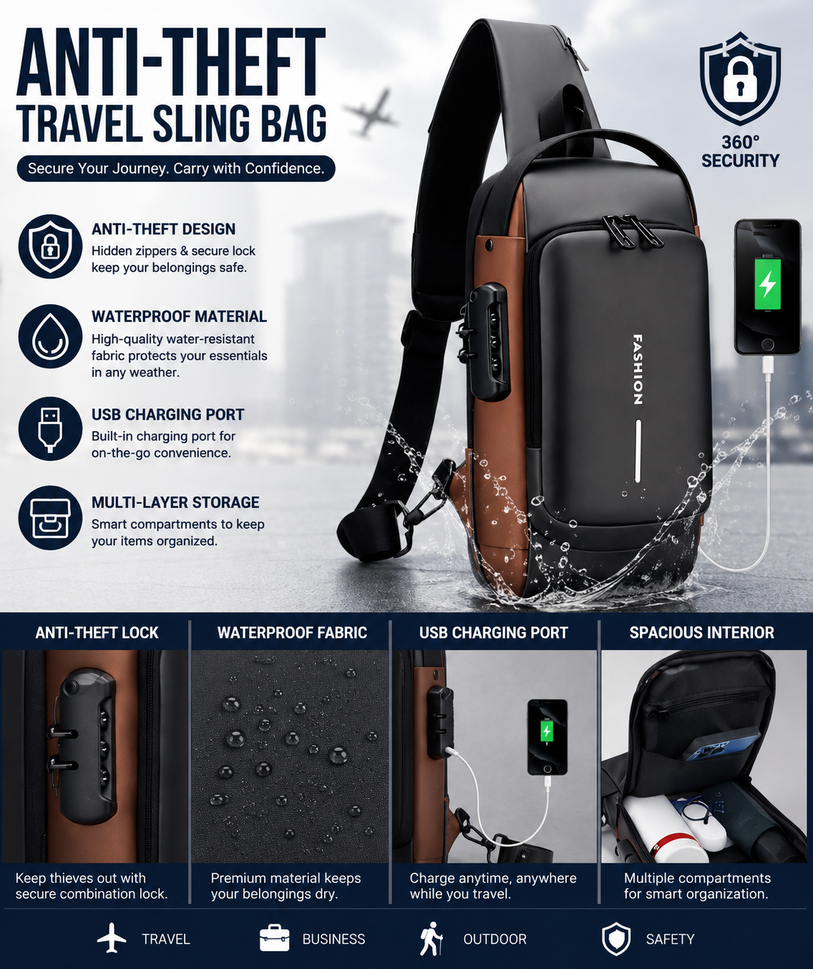🎒 Anti-Theft Travel Sling Bag — Smart, Secure & Stylish