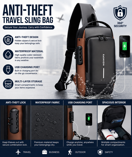 🎒 Anti-Theft Travel Sling Bag — Smart, Secure & Stylish