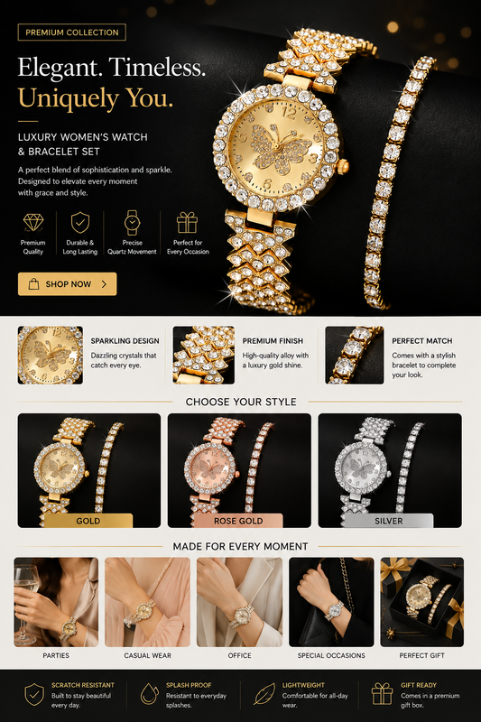 Luxury Butterfly Crystal Women’s Watch with Matching Bracelet