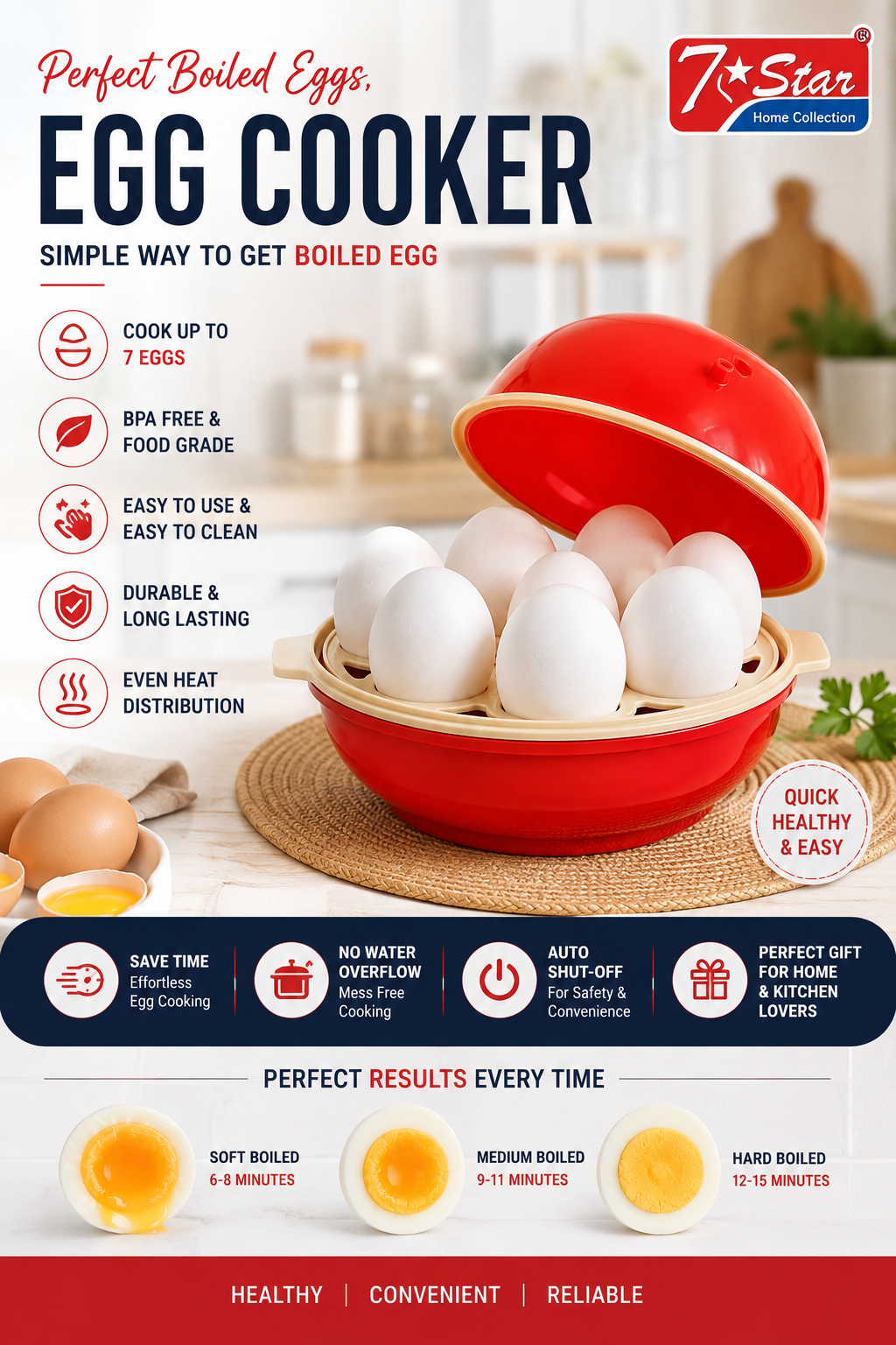 7-Star Premium Egg Cooker – 7 Egg Capacity | Easy & Convenient Boiled Egg Maker