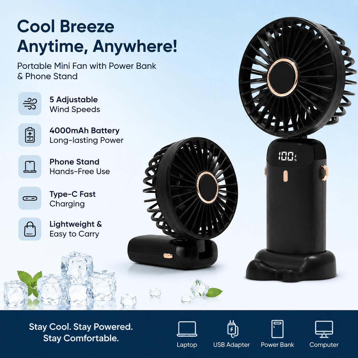 CoolBreeze Portable Mini Fan Pro