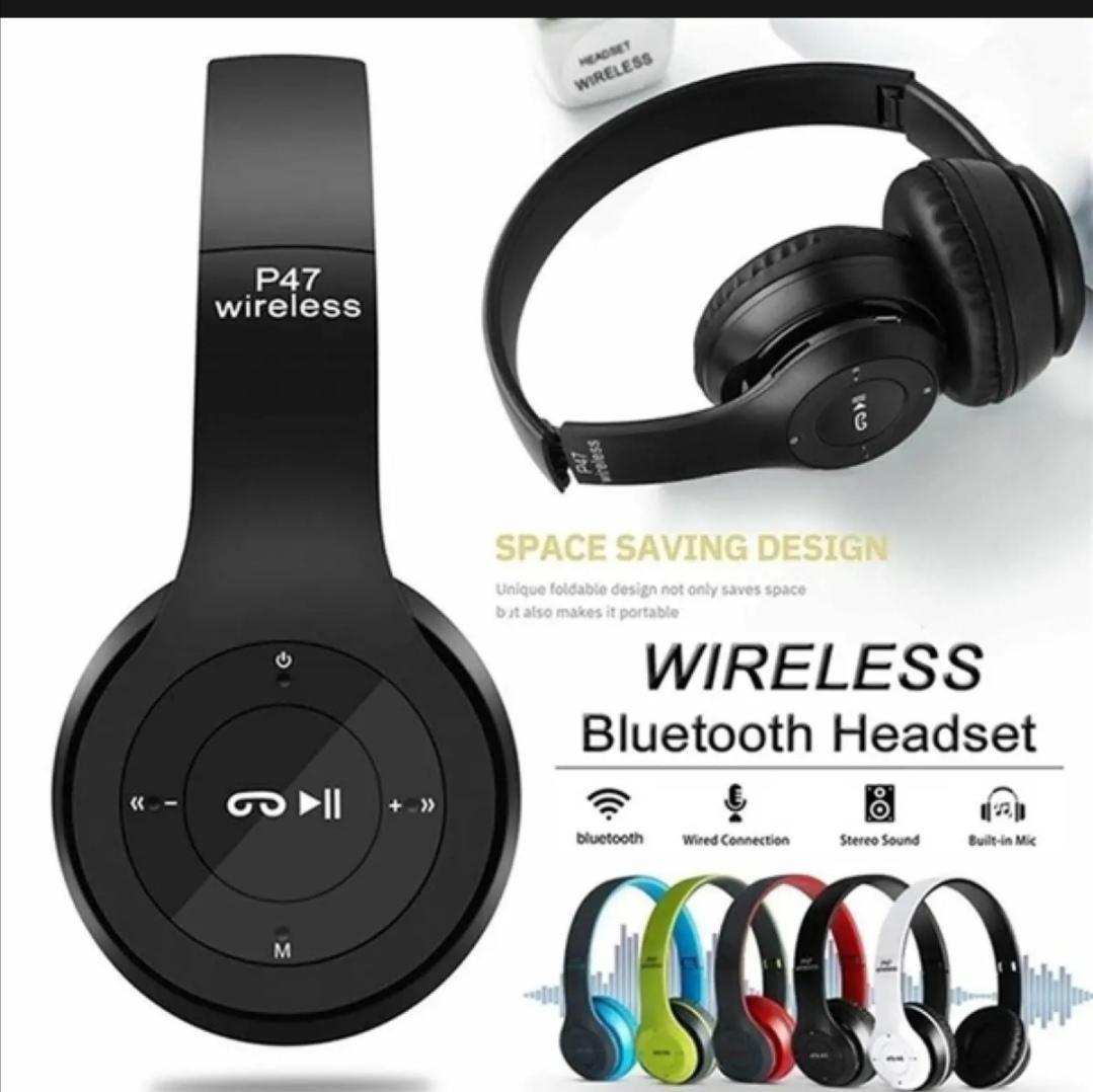 P47 Wireless Bluetooth Headphones – Foldable Over-Ear Headset with Hi-Fi Stereo Sound, FM Radio, Micro SD Slot & Built-in Mic for Hands-Free Calls