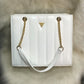 Elegant Quilted Luxury Tote Bag - Premium Vegan Leather Shoulder Bag with Gold-Tone Chain Straps & Iconic Logo Hardware