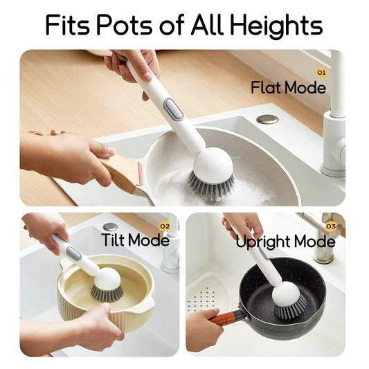 2-in-1 Soap Dispensing Dish Brush – 360° Rotating Head Scrubbing Tool