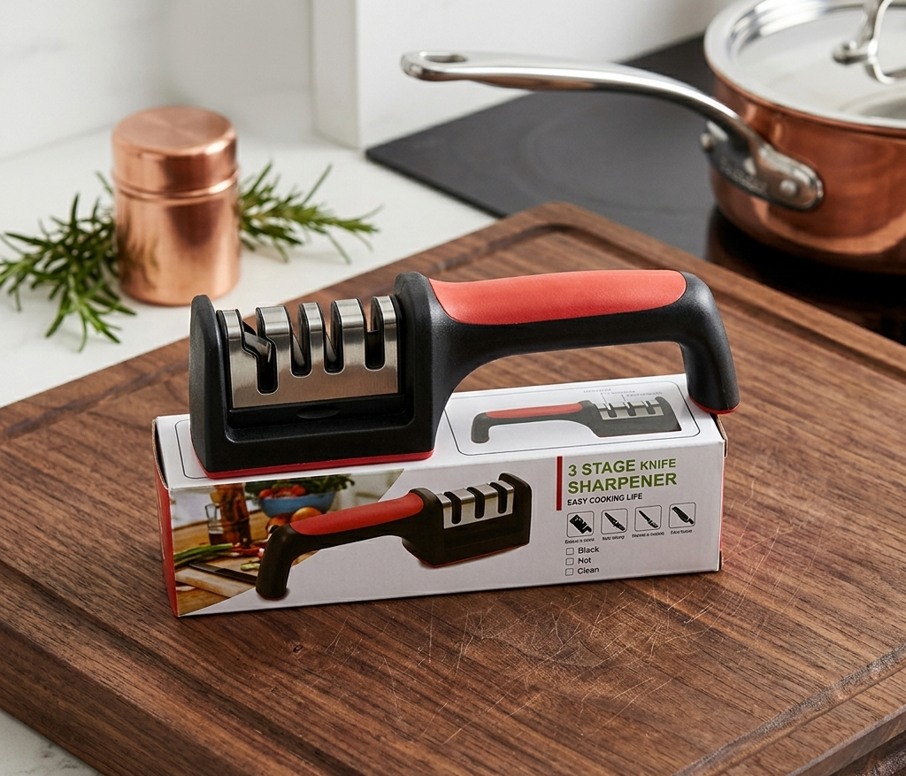 Precision Kitchen Knife Sharpener – 3-Step Sharpening System for Chef & Fruit Knives