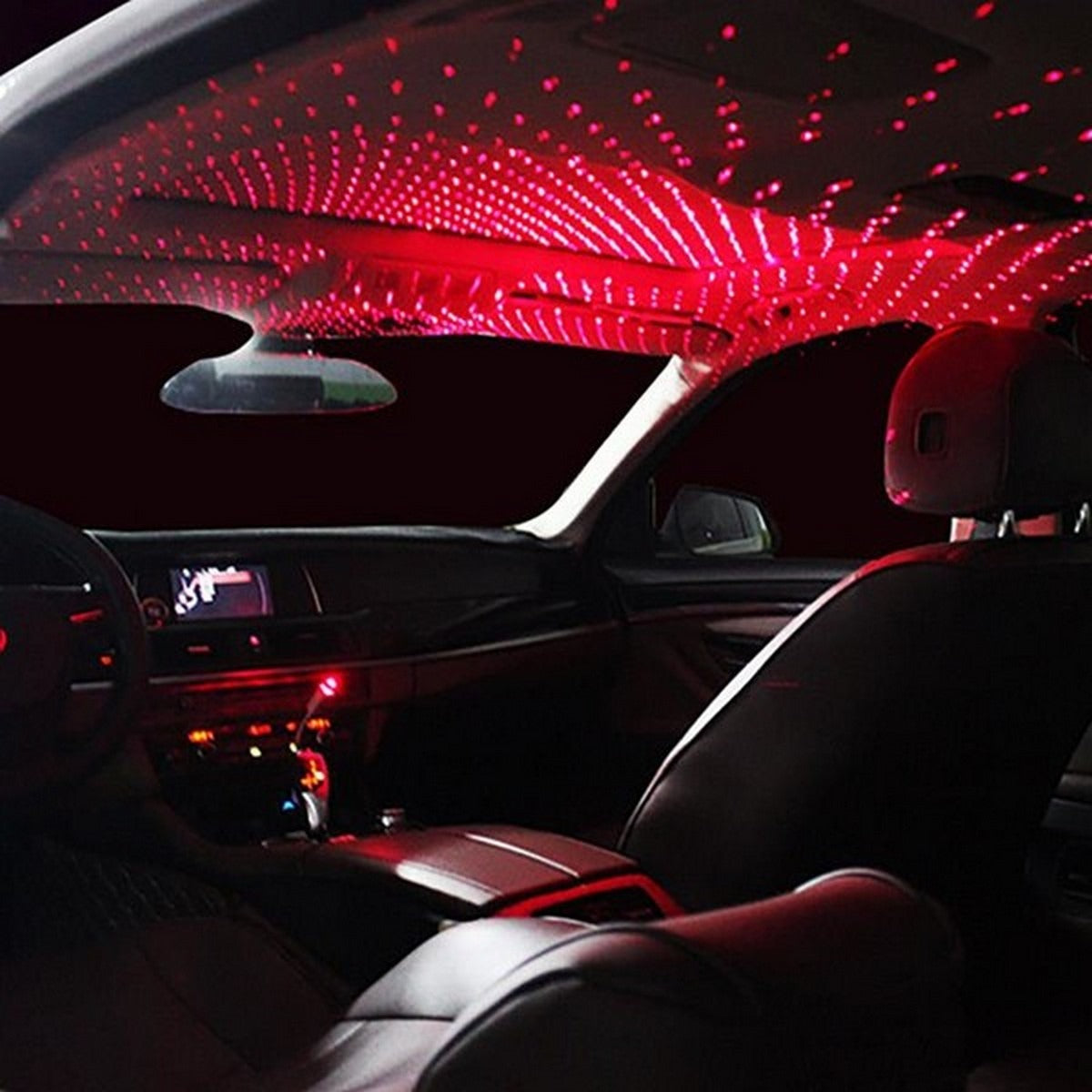 USB Car Interior Starry Night Sky Projector – Adjustable LED Romantic Galaxy Atmosphere Light for Cars, Bedrooms, and Parties (Red)
