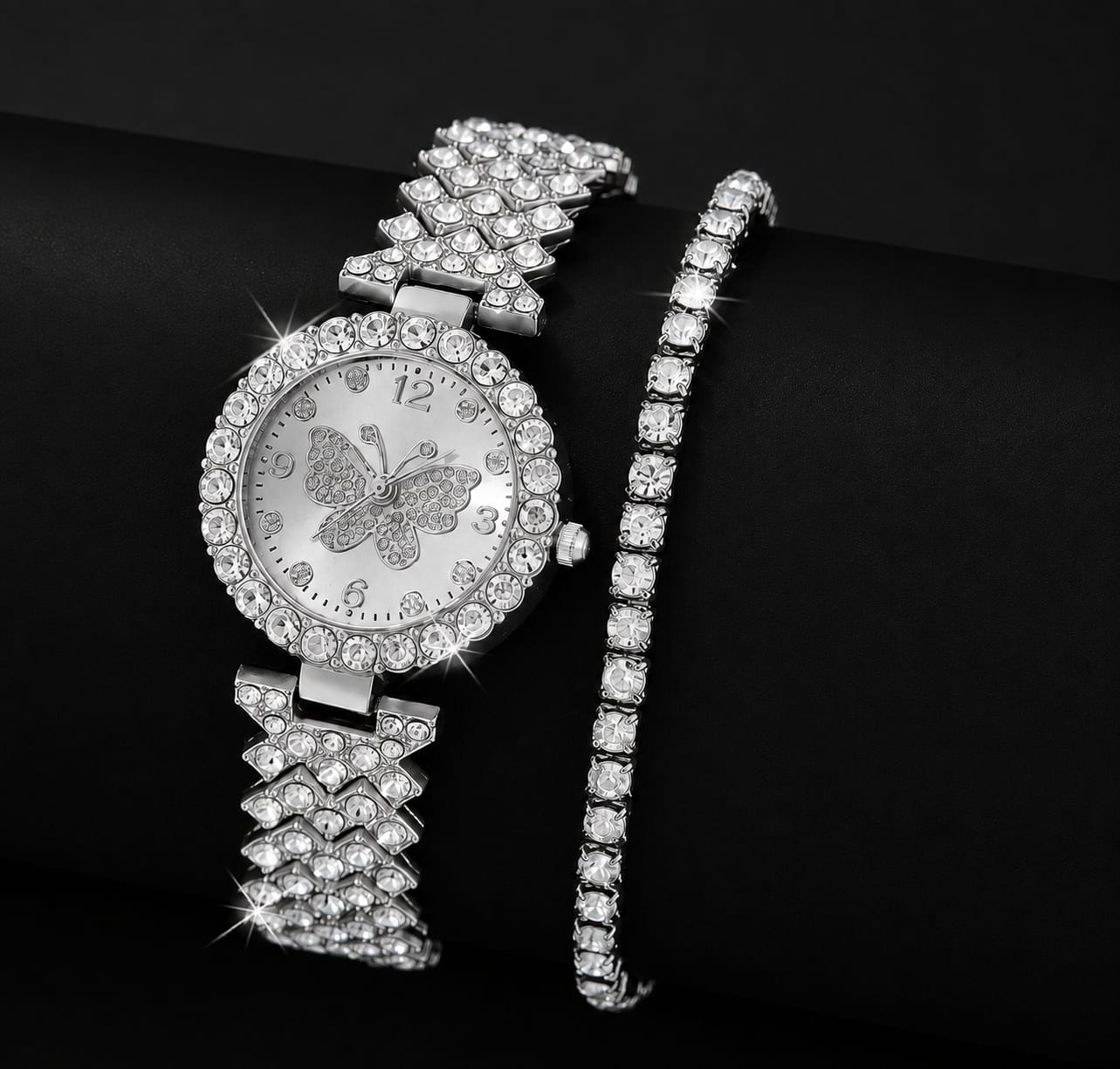 Luxury Butterfly Crystal Women’s Watch with Matching Bracelet