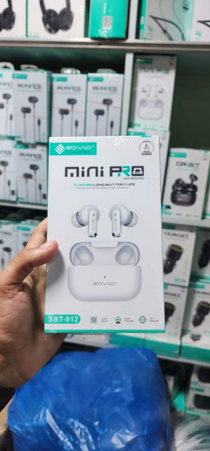 SOVO Mini Pro SBT-912 True Wireless Earbuds – HD Sound, 15 Hours Battery Life, Touch Control & Head Tracking