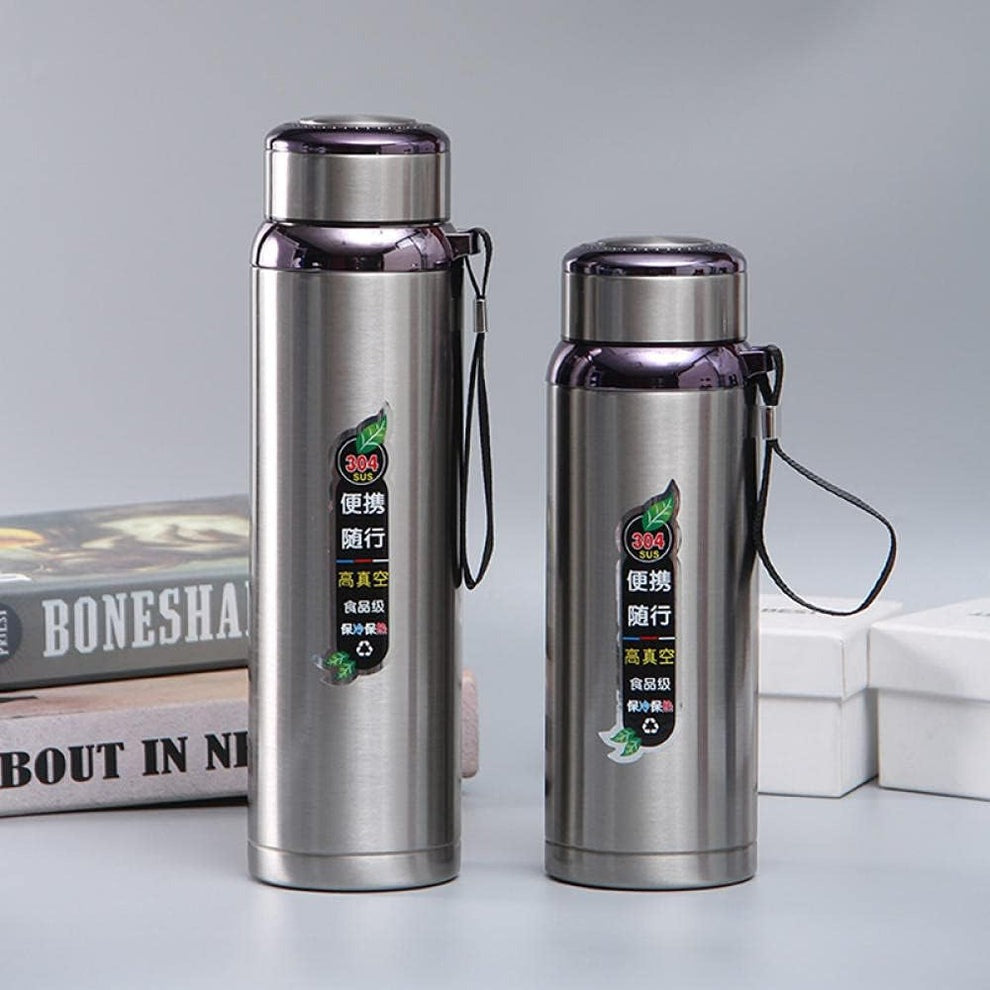 Premium 304 Stainless Steel Vacuum Insulated Flask – Double-Wall Thermal Water Bottle with Leak-Proof Lid & Portable Carrying Strap – Keeps Drinks Hot or Cold for 24 Hours