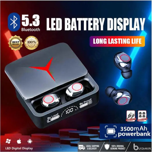 M90 Pro Gaming TWS Wireless Earbuds – Bluetooth 5.3, 3500mAh Powerbank Case, LED Battery Display & Low Latency Stereo Sound