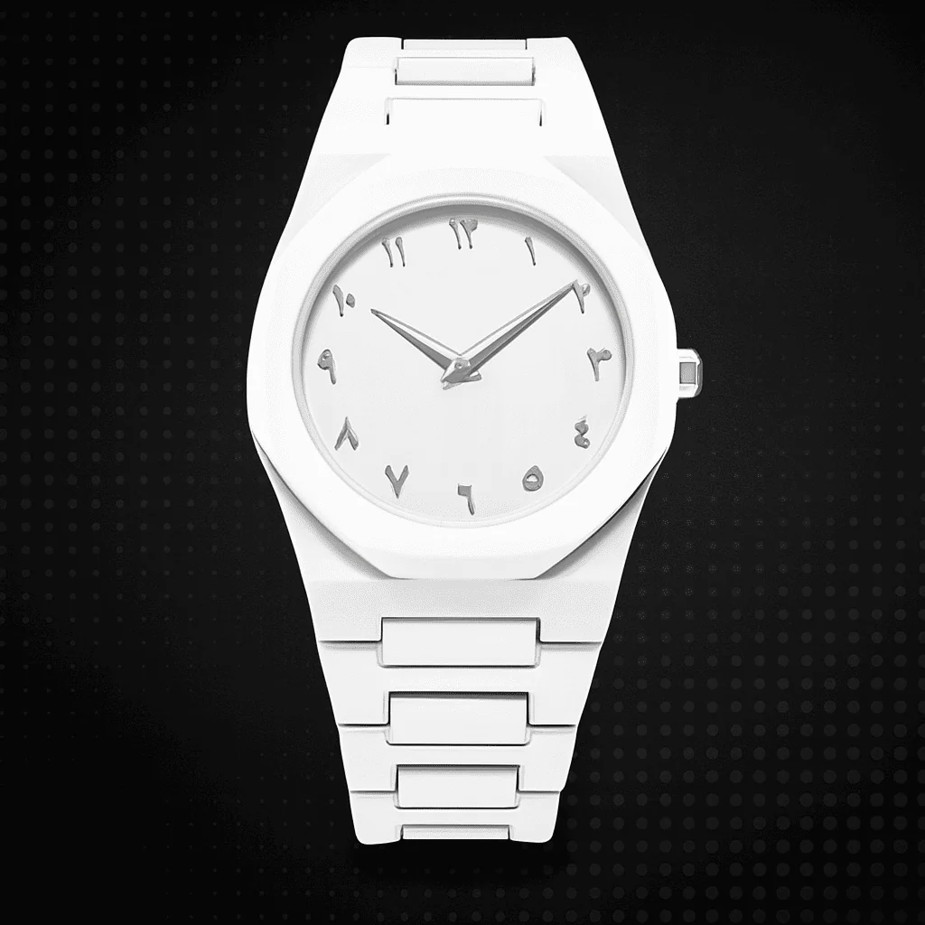 Pure White Arabic Calligraphy Watch – Minimalist Matte Finish Wristwatch for Men & Women